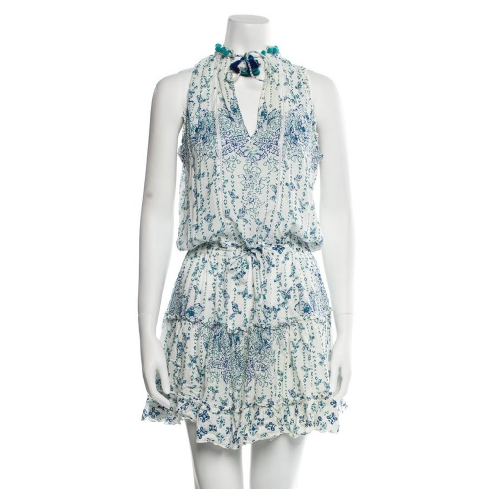 Poupette St Barth Clara mini Dress, white with blue and green‎ floral print, M